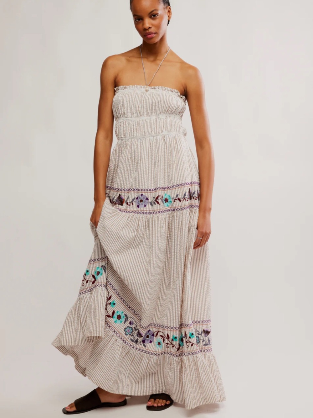 Free People KALANI MIDI DRESS - IVORY STRIPE COMBO